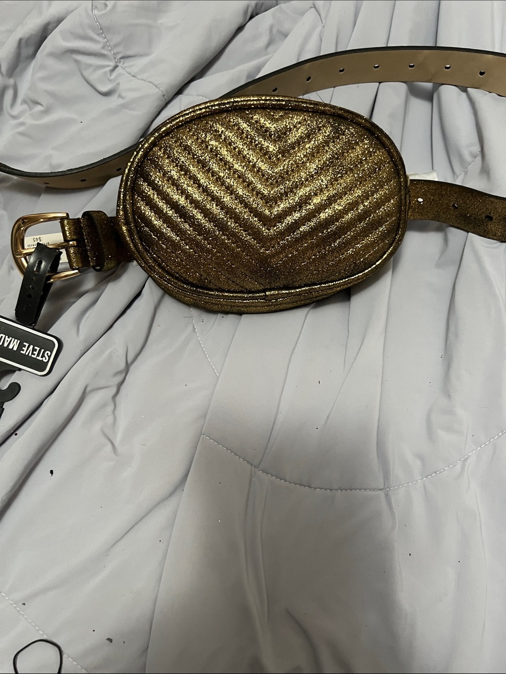 Steve Madden Metallic Gold Quilted Belt Bag